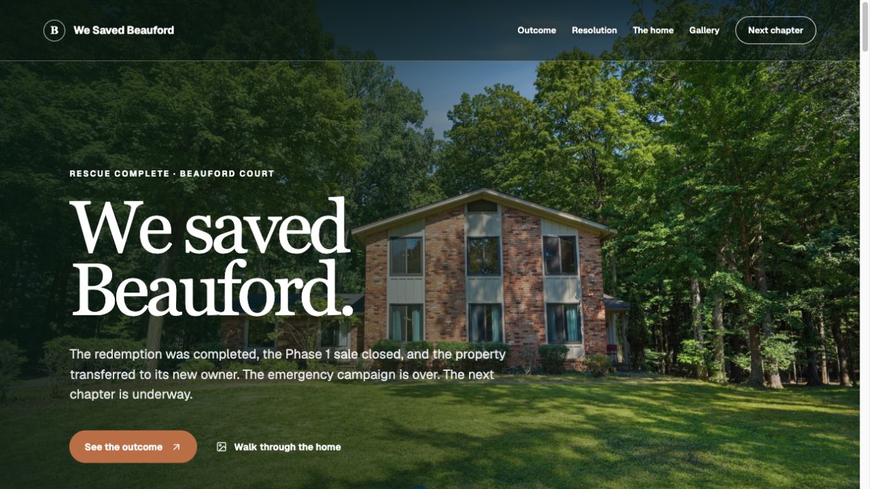 Beauford Rescue homepage — screenshot with the website’s text, navigation and hero artwork