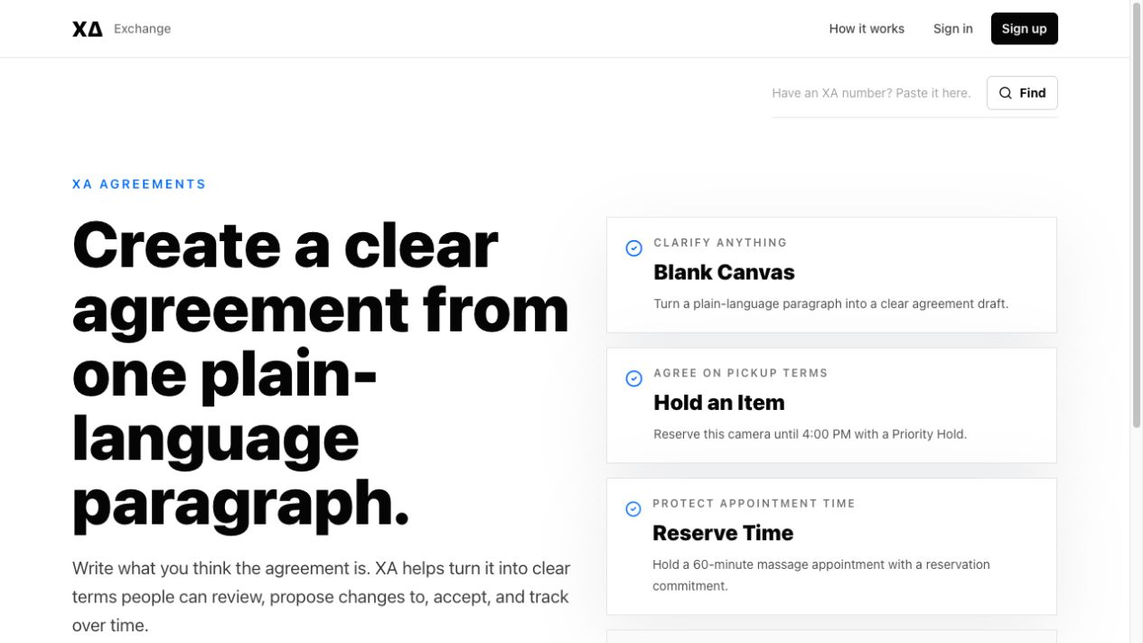 XA homepage — screenshot with the website’s text, navigation and hero artwork